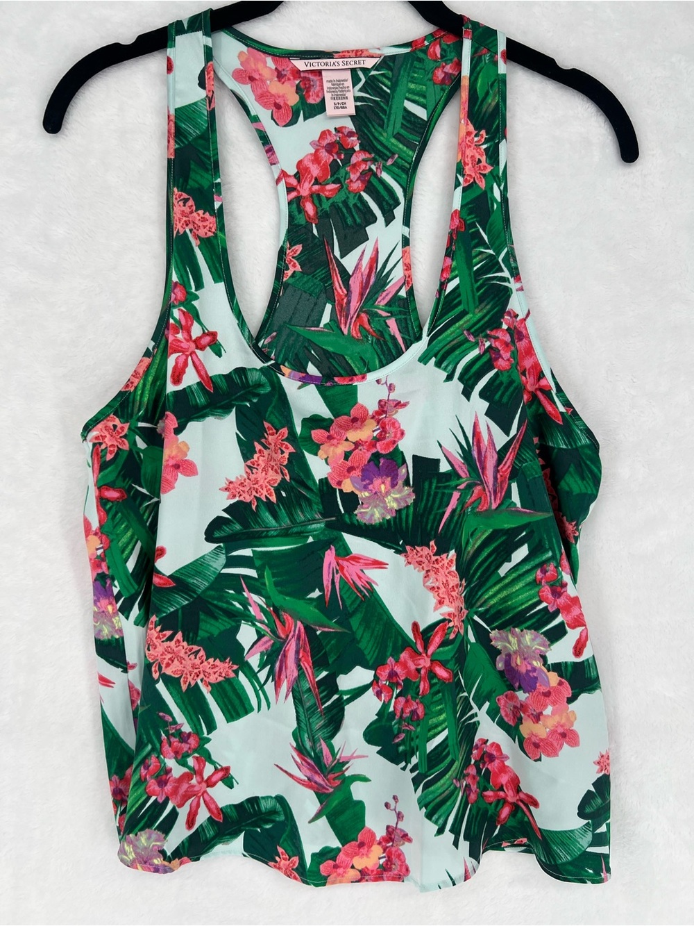 Victoria's Secret Satin Racerback Pajama Set Boxer Shorts Tropical Sz S Vacation - Picture 2 of 12